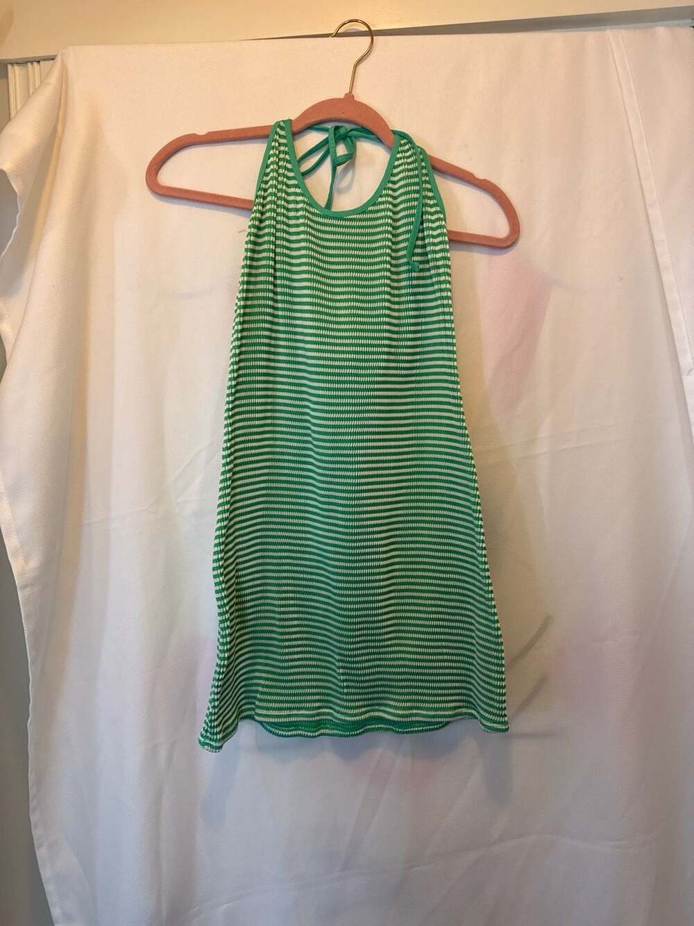 Hurley Green and White Striped Textured Halter Top
